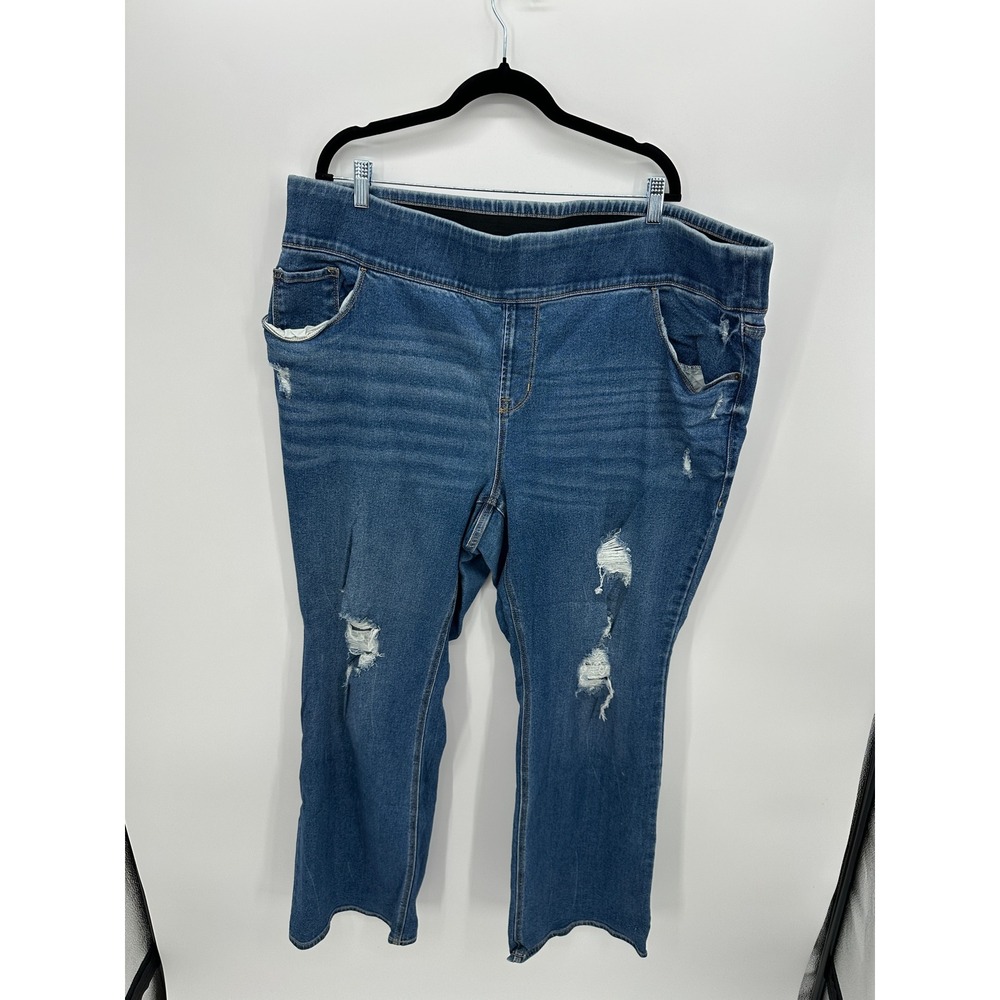 Old‎ Navy Womens 26 Plus Boot-Cut Distressed Pull-On Jeans Medium Wash Blue